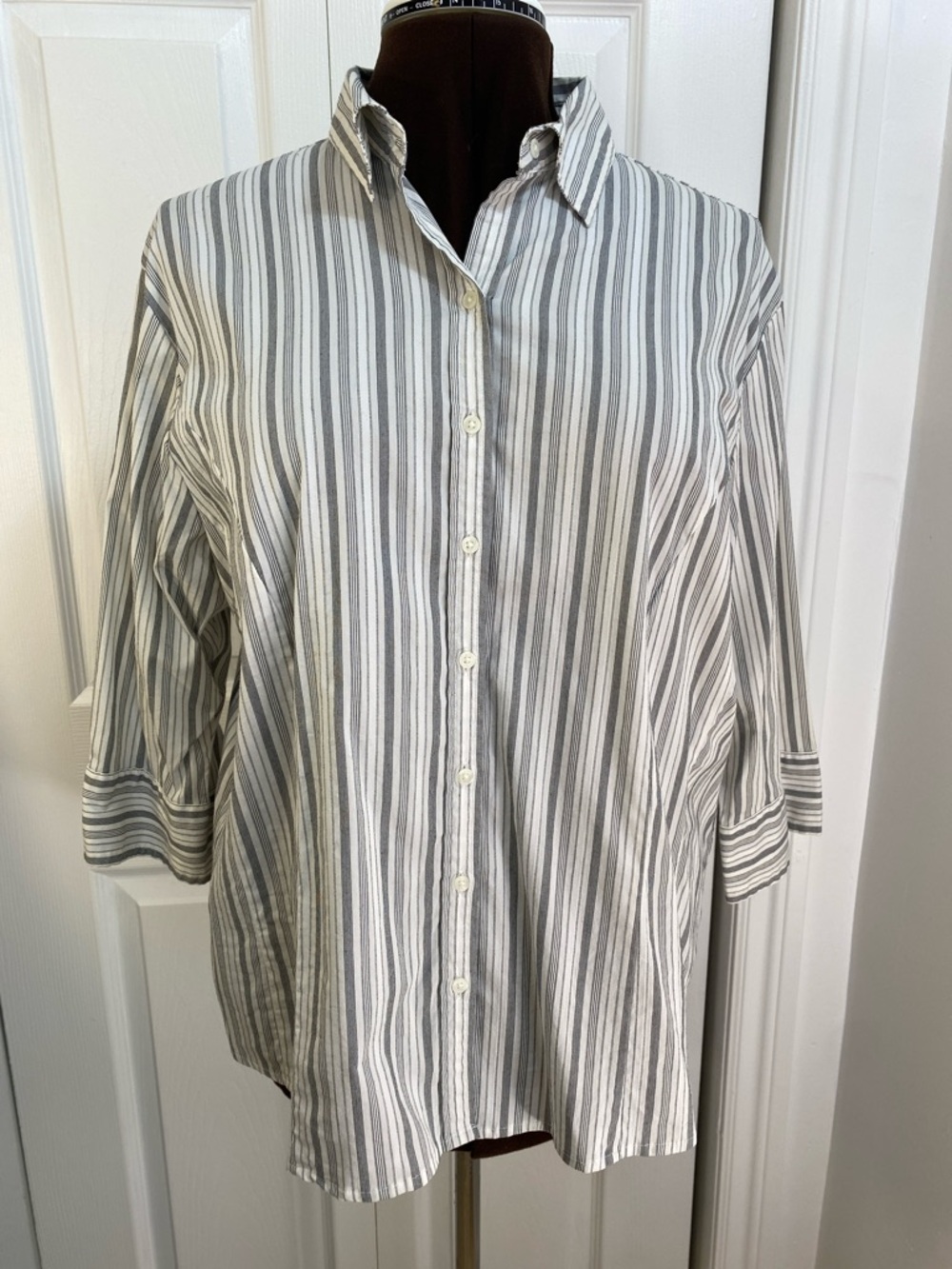 2 for $25 - Cotton Nylon Slimming, Striped Button-Down Shirt, 2X